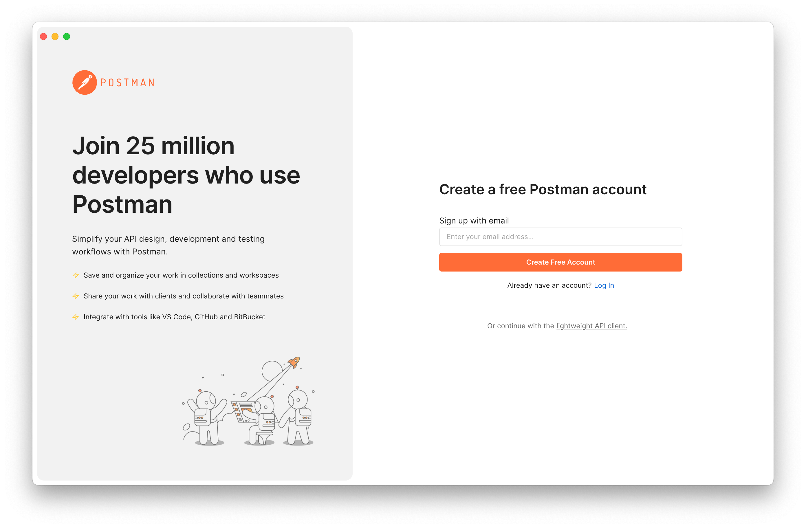 Screenshot of postman skip and go to app link